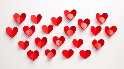 Wall Mural - Paper art red hearts on white background.