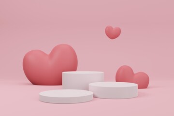 Poster - 3d background product display. valentine concept podium with 3d heart for products showcase, promoti