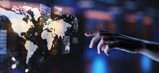 Poster - Business and marketing strategy dashboard, Data analysis control panel on virtual screen.