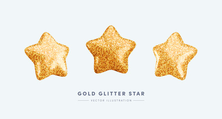 Wall Mural - vector 3d gold glitter textured star icons set. cute realistic cartoon star projections 3d render, g