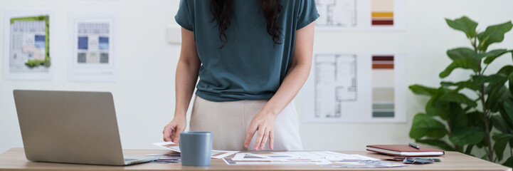 Fototapete - Architects designer team working with color palette chart..