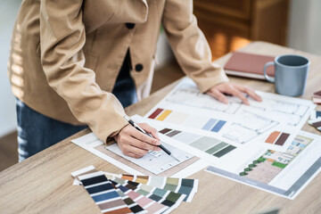 Fototapete - Architects designer team working with color palette chart..