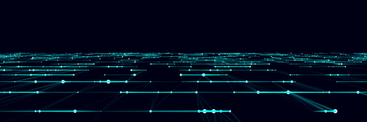 Aufkleber - Wave of particles and lines. Big data visualization. Abstract background with a dynamic wave. Vector illustration.