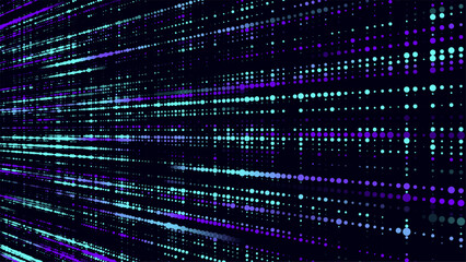 Fototapete - Futuristic blue dots background. Abstract glitch background. Texture corrupted binary code. Technology of many glowing particles. Artificial intelligence. Big data visualization. Vector illustration.
