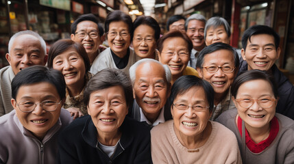 Wall Mural - Group of asian old people smiling and looking at the camera.