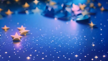 Wall Mural - Animation of golden glowing stars on blue background
