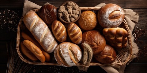 Wall Mural - bread and bun in a basket with space for text