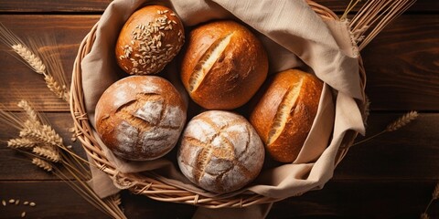 Wall Mural - bread and bun in a basket with space for text