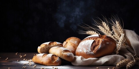 Wall Mural - bread on a wooden table with space for text