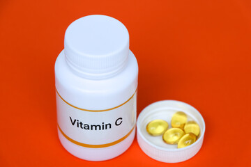 Canvas Print - Vitamin C in a bottle, Food supplements for health