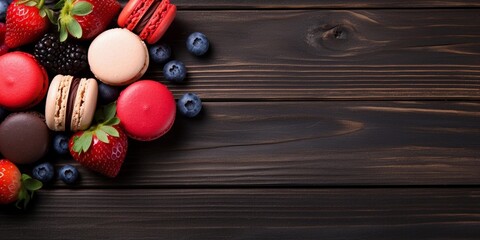 Poster - macaroons on wooden background with space for text