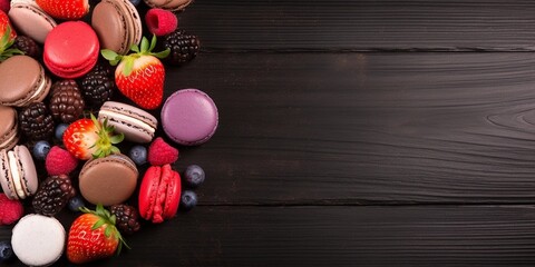 Wall Mural - macaroons on wooden background with space for text