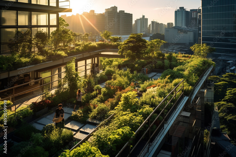 Landscape architect designing a rooftop garden for an urban building ...
