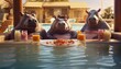 hippopotamus friends sitting at table in pool