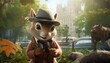 A mischievous squirrel in a tiny detective outfit