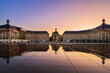 Scenic view of Place de la Bourse at sunset in Bordeaux, France. High quality photography.