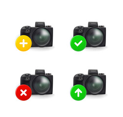 Aufkleber - Camera icons set with different pictograms. 3d vector icons set isolated on white background