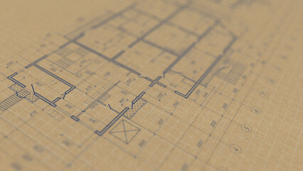 Wall Mural - House plan project .Technical drawing background. Engineering design .illustration.