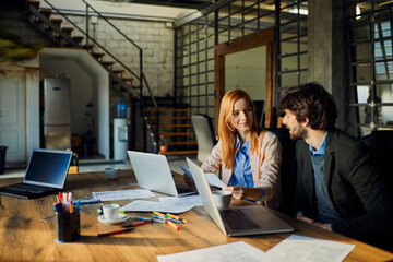 Wall Mural - Two Professionals Discussing a Project in the Office