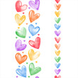 Colorful rainbow watercolor hearts seamless vertical vector borders set, frame templates. Hand brush drawn artistic watercolour hearts, aquarelle stains. Valentine's Day, lgbt, gay pride backgrounds.
