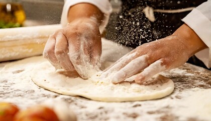 Wall Mural - Chef Preparing pizza dough