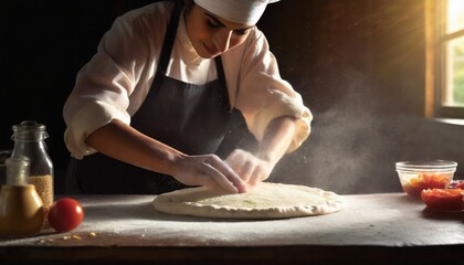 Wall Mural - Chef Preparing pizza dough