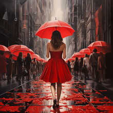 Girl In A Short Red Dress Wearing Heals