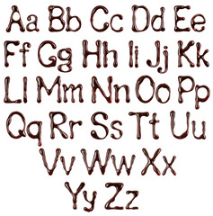 Poster - Glossy large and small letters of the Latin alphabet made of melted chocolate