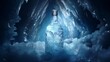 A frosted bottle of premium vodka, surrounded by ice crystals, under a cool blue light.