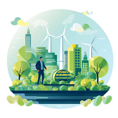 green-sustainable earth with a urban planning officer, esg, green economy and green finance