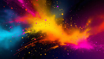Colorful powder explosion on black background. Abstract colorful dust explode.