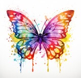 Fototapeta Motyle - colorful butterfly watercolor art print on a white background