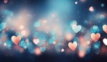 Colorful Blue Hearts With Blue Background With Light Bokeh
