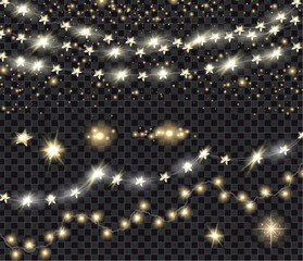 Wall Mural - Vector Christmas decoration. Transparent light garlands on abstract background. Christmas decoration concept