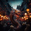 Chinese dragon as a character for the dragon dance at the Chinese New Year festival. Generative ai image