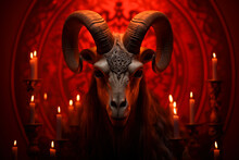 Esoteric Goat-headed Figure In A Candlelit Occult Setting