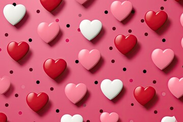 Aufkleber - Red and Pink Paper Hearts Scattered on Pink Background