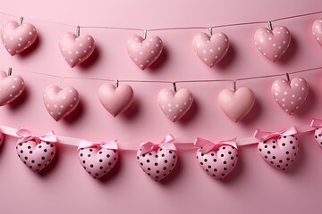 Aufkleber - Pink  hearts pattern with polka dots ornaments 