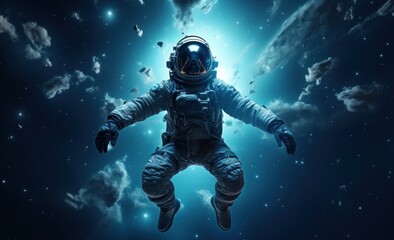 Wall Mural - space astronaut in space with galaxy behind him and starry sky