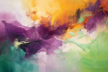 A vibrant and energetic background featuring abstract splashes of paint in shades of plum, olive green, and mustard yellow, suggesting creativity and artistic expression.