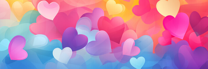 Wall Mural - Colorful hearts background banner. Valentine's Day. Panoramic web header with copy space. Wide screen wallpaper