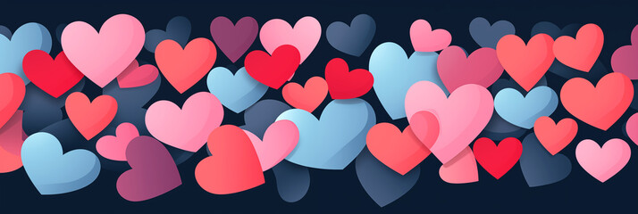 Wall Mural - Blue and red hearts pattern background banner. Valentine's Day. Panoramic web header with copy space. Wide screen wallpaper
