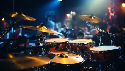 Wall Mural - Energetic musical group performing with mesmerizing softness and blur on concert stage