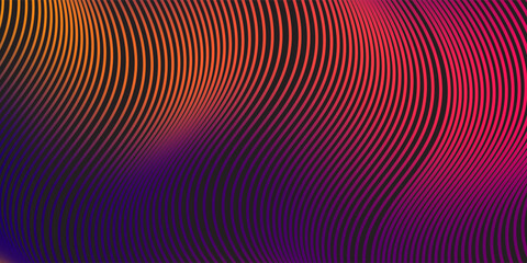 Wall Mural - Dark abstract background with glowing wave. Shiny moving lines design element. Modern purple blue gradient flowing wave lines. Futuristic technology concept.  vector lines wave modern