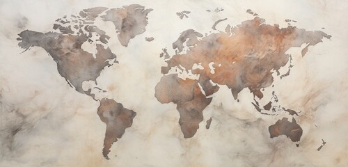 Wall Mural - An abstract stone background in lighter tones, a world map on an ethereal background.