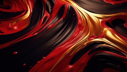 Sticker -  a close up of a red and black background with gold and black swirls on the bottom of the image.