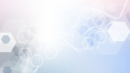 Poster - Modern health care abstract background with lines, dots and hexagons. Medical innovation banner template concept. Wave flow. illustration.