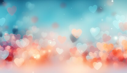 Poster - white sky background of blue hearts with abstract hearts