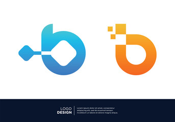 Poster - Digital connection letter B logo design collection.