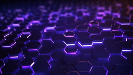 Poster -  a bunch of purple hexagons that are on a black and purple background that looks like hexagons.